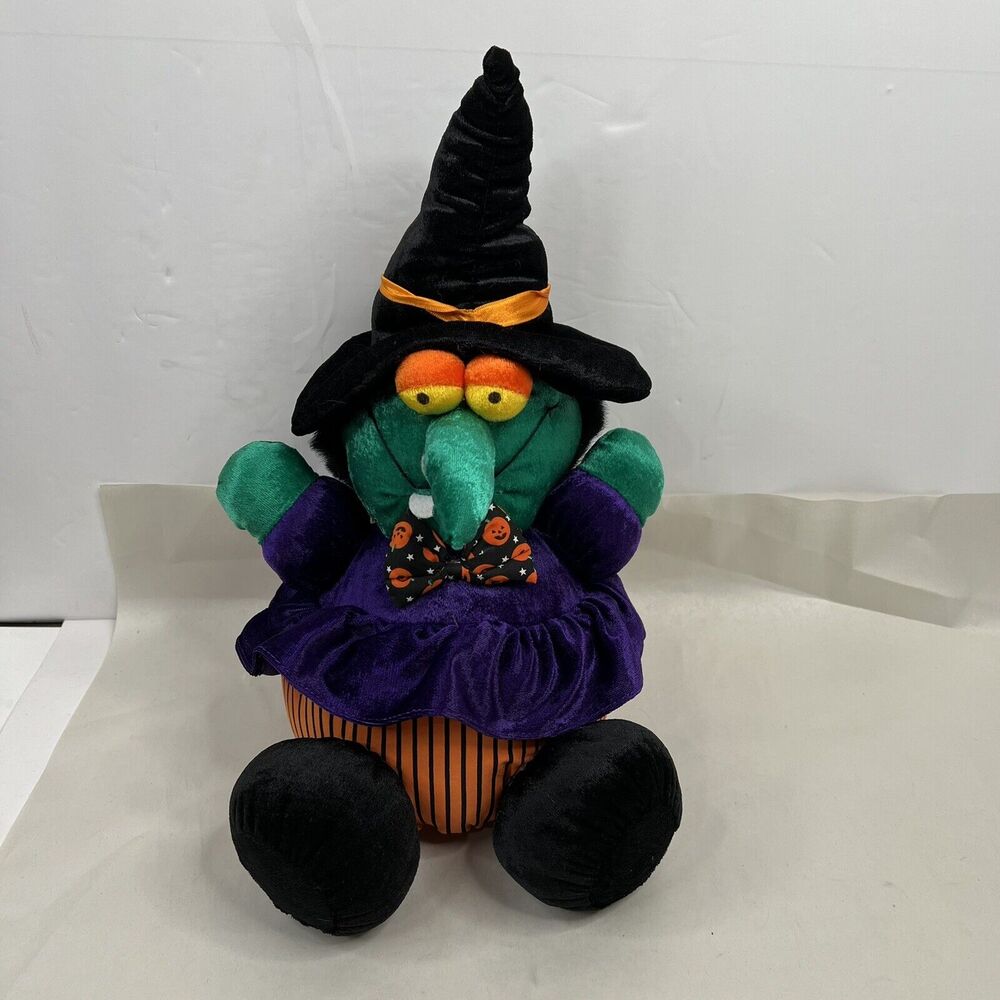 Vintage Dan Dee Sitting Halloween Pumpkin Witch 14" Plush Stuffed Toy - Picture 2 of 8